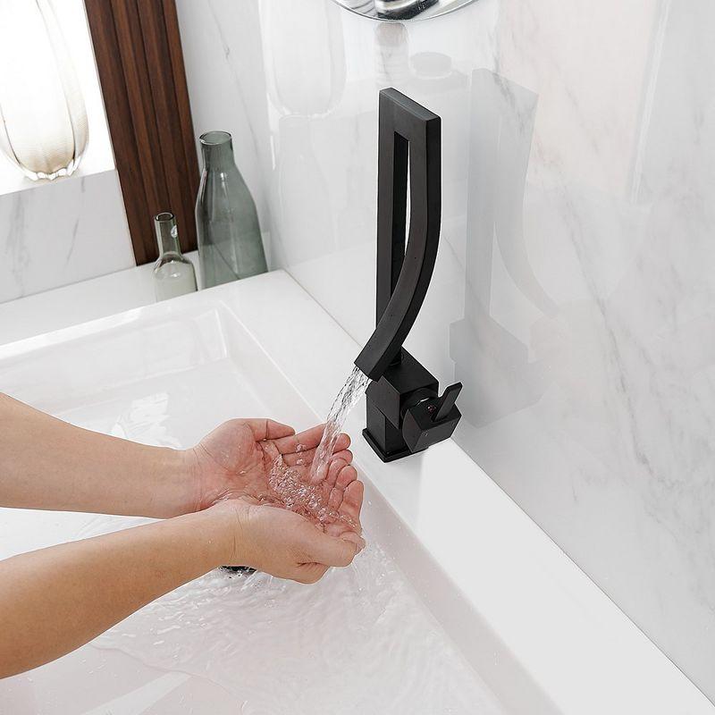 BWE Waterfall Unique Design Single Handle Single Hole Bathroom Sink Faucet In Matte Black