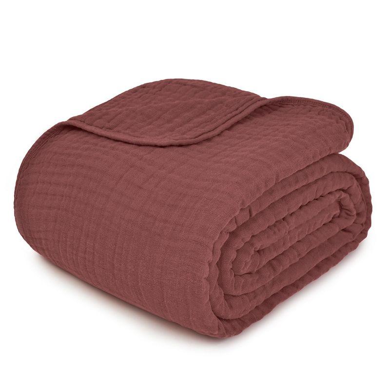 Muslin Blanket for Adults, Extra Large Twin 90” x 66” By Comfy Cubs - Wine