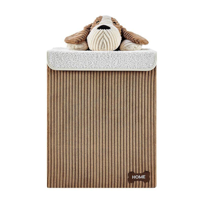 Danya B. Collapsible Folding Corduroy Kids' Laundry Hamper Toy Storage Brown with Dog Lid