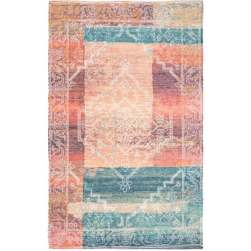 Aqua Coral Bliss Flat-Woven Handmade Wool-Cotton Blend Rug - 3' x 5'