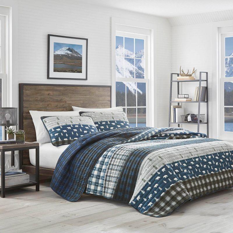 Eddie Bauer Blue Creek Plaid Cotton Reversible Quilt Set