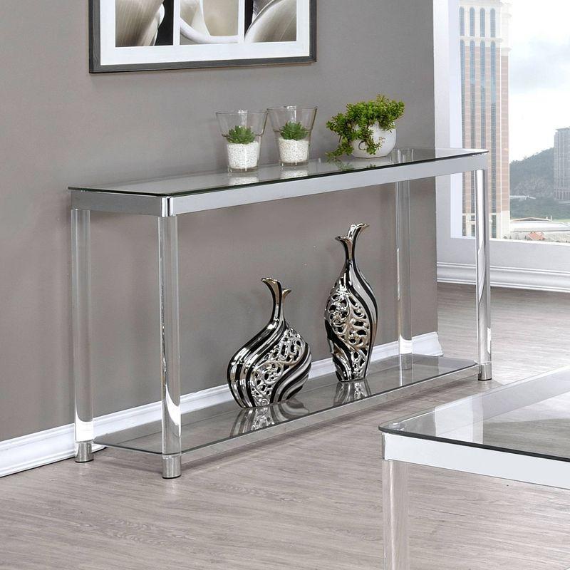 Anne Acrylic Console Sofa Table with Glass Top and Shelf Chrome - Coaster