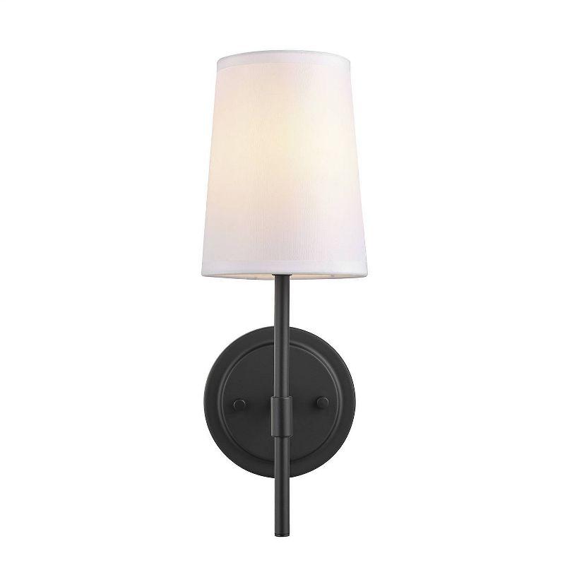 Matte Black Vintage Lantern Wall Sconce with White Fabric Shade