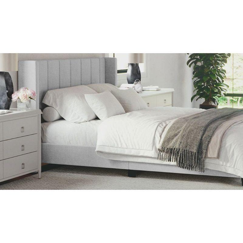 Martha Stewart Martha Stewart Kay Upholstered Platform Bed With Channel Stitched Wingback Headboard