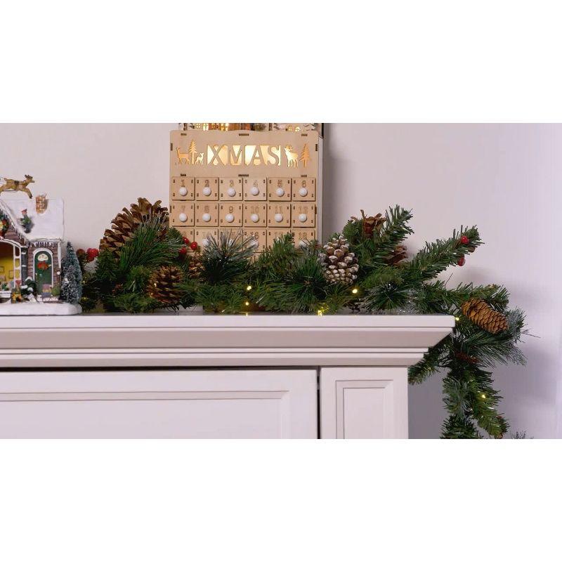 9ft Green Battery-Powered Pre-Lit Christmas Garland with LED Lights