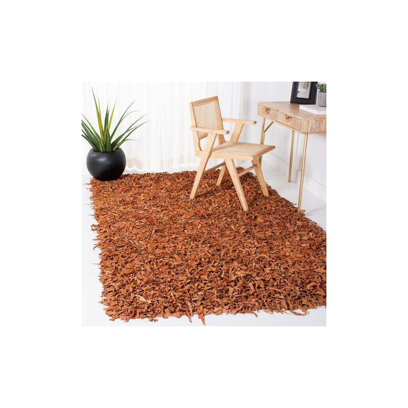 Safavieh Leather Shag Handwoven 80% Rag Leather And 20% Cotton Solid Color Rug