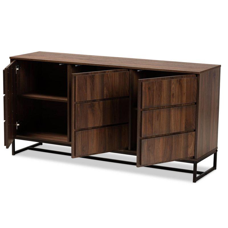 Neil Wood and Metal Dining Room Buffet Brown/Black - Baxton Studio: Modern Storage Console with Shelves