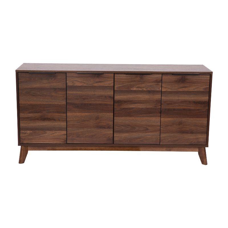 Flash Furniture Hatfield Mid-Century Modern 4 Door Storage Buffet Sideboard, 4 Soft Close Doors, Adjustable Shelves, TV Stand for up to 64" TV's