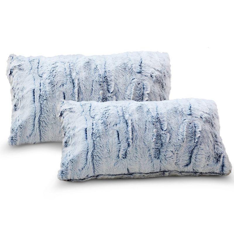 Blue Ombre Faux Fur Rectangular Throw Pillow Set