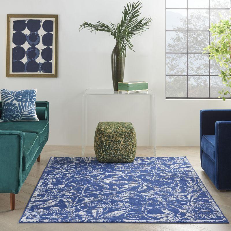 Navy Floral Charm 5' x 7' Synthetic Reversible Area Rug