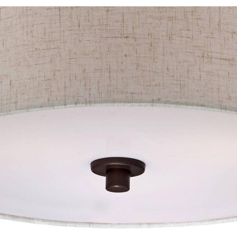 Regency Hill Sylvan Modern Ceiling Light Semi Flush Mount Fixture 14" Wide Bronze 3-Light Oatmeal Fabric Drum Shade for Bedroom Kitchen Living Room