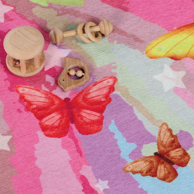 Butterfly Non-Slip Kids Playroom Nursery Washable Indoor Area Rug, 4'x6', Apricot - Blue Nile Mills