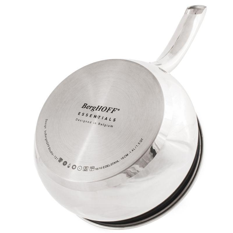 BergHOFF Belly Shape 18/10 Stainless Steel 6.25" Sauce Pan with Glass Lid 1.5Qt.