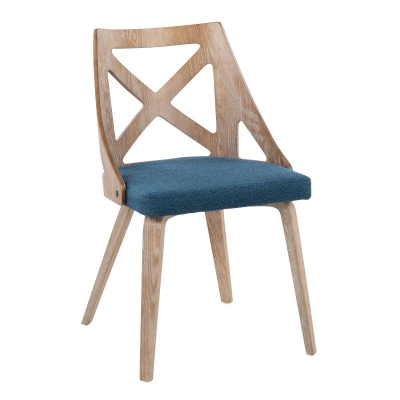 Charlotte White Washed Wood & Blue Fabric Dining Chairs - Set of 2