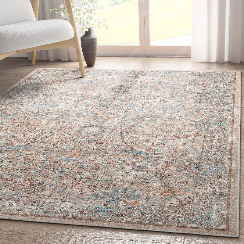 Ervin Emilia Vintage Persian Floral Blue Beige Flat-Weave Rug