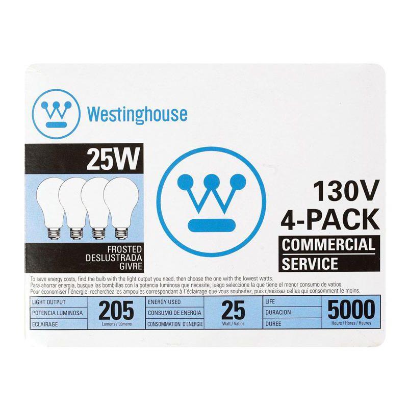 Westinghouse 25 W A19 A-Line Incandescent Bulb E26 (Medium) White 4 pk