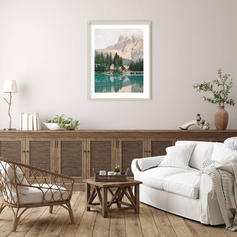 Lodge Reflection Scenic Landscape Photography in Natural Wood Frame