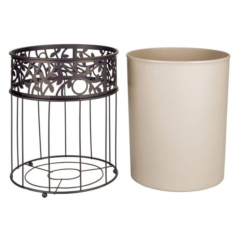 Vanilla and Bronze Metal Wastebasket with Vine Design