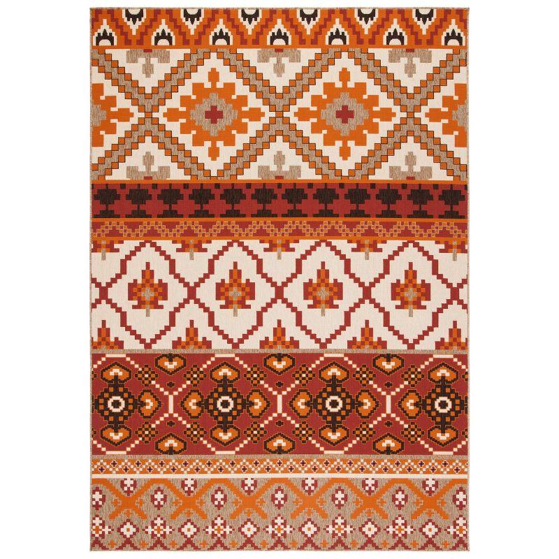 Red and Beige Rectangular Stain-Resistant Synthetic Rug