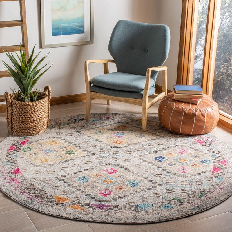 Handmade Round Grey and Yellow Stain-Resistant Rug