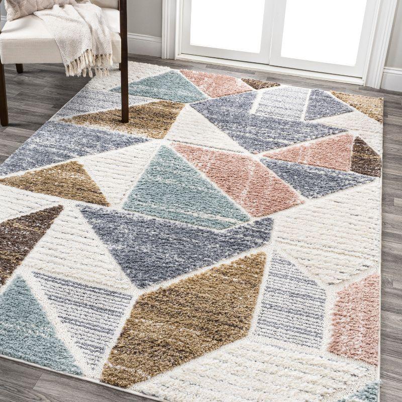 Ivory Geometric Synthetic Flat Woven Reversible Area Rug