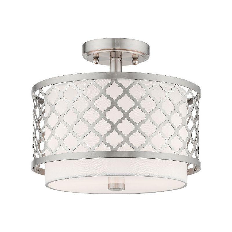 Brushed Nickel Drum Semi-Flush Mount Light with Glass Shade