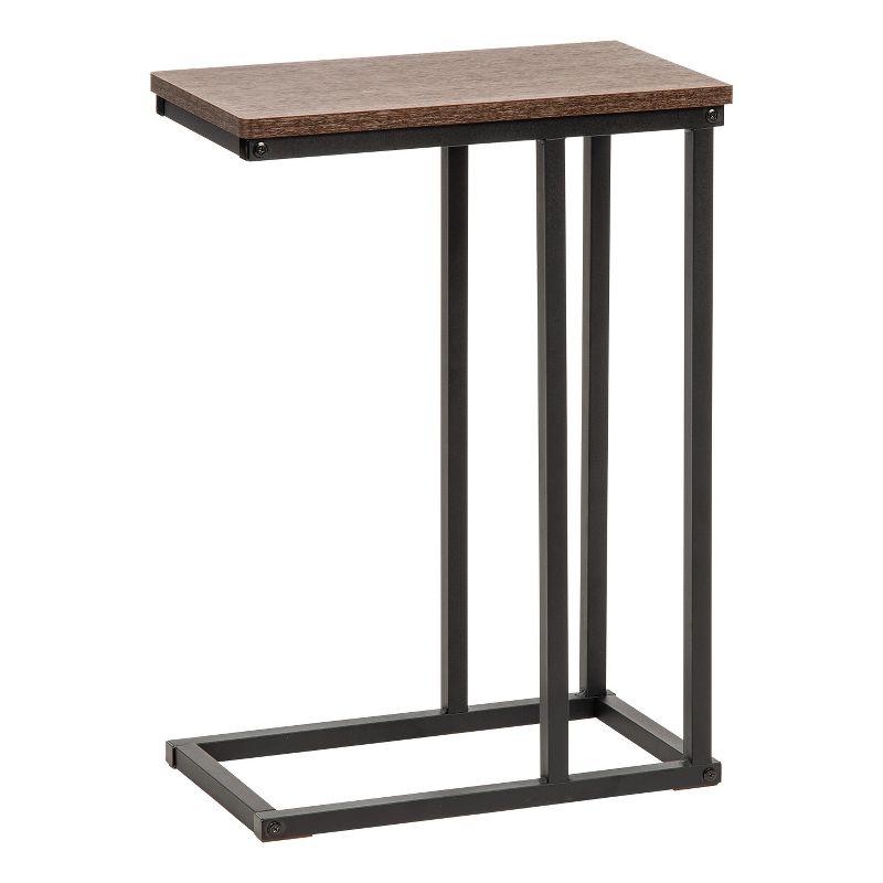 Versatile C-Shaped Wood and Metal Side Table in Classic Brown