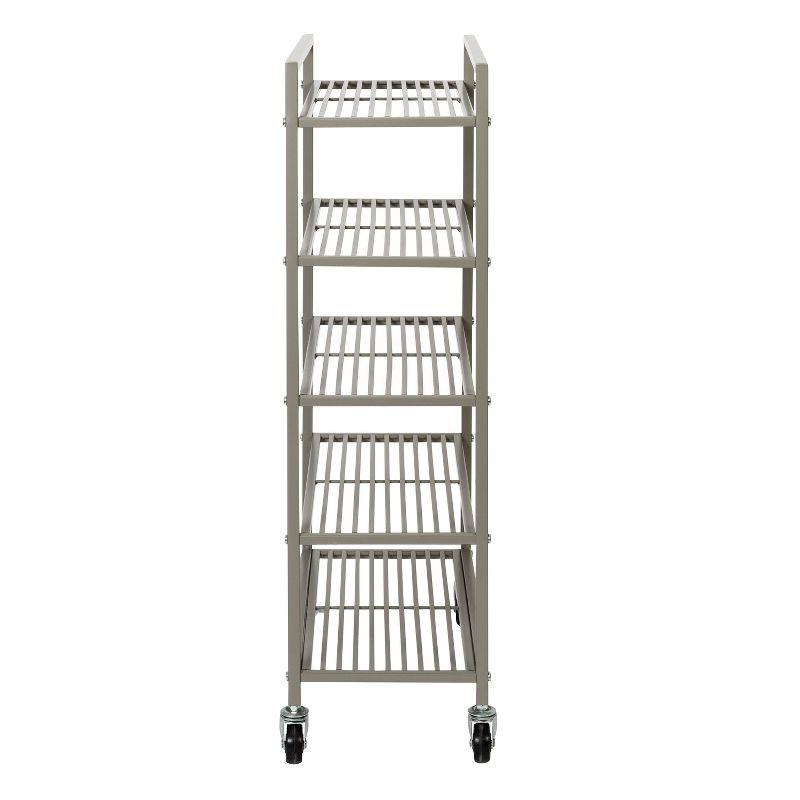 Honey-Can-Do 5-Tier Rolling Bathroom Steel Storage Cart Silver: Space-Saving Organizer, Fixed Shelves, with Anti-Tip Hardware