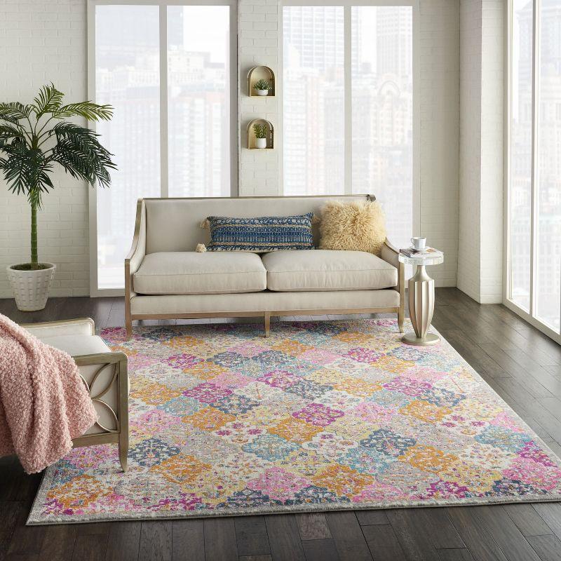 Floral Bliss Blue and Pink 8' x 10' Easy-Care Synthetic Area Rug