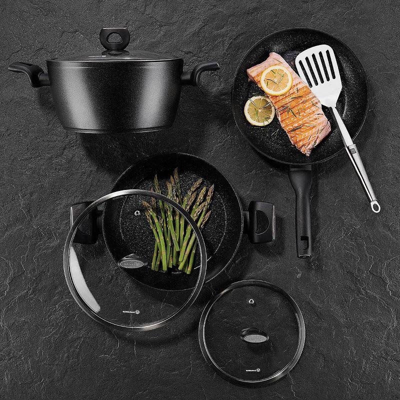 Korkmaz Nora 7-Piece Black Aluminum Nonstick Cookware Set