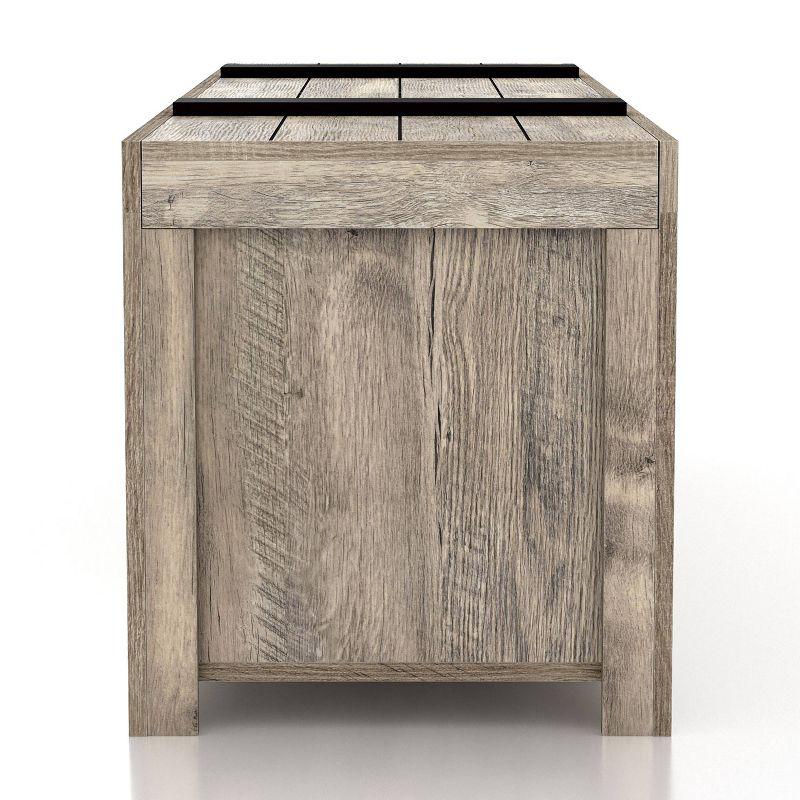 24/7 Shop At Home Mayhearn Farmhouse Storage Bench Weathered Oak: Slide Top, Wood Composite