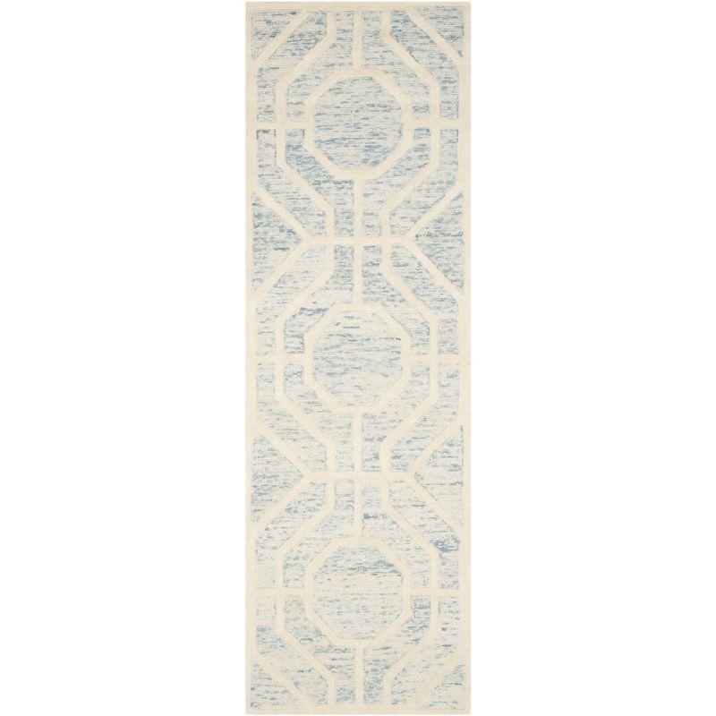 Light Blue Ivory Hand-Tufted Wool Rectangular Rug