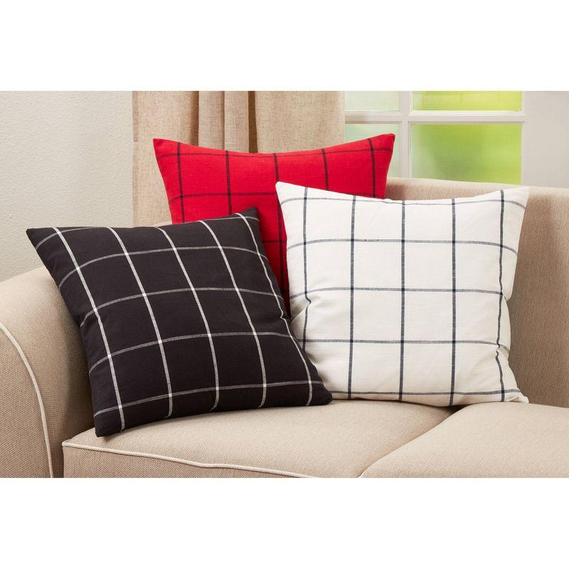 20"x20" Oversize Poly Filled Plaid Square Throw Pillow - Saro Lifestyle: Cotton Cover, Indoor Decorative Cushion