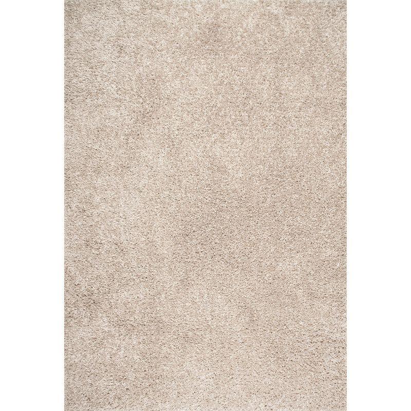 Beige 4' x 6' Solid Shag Synthetic Area Rug