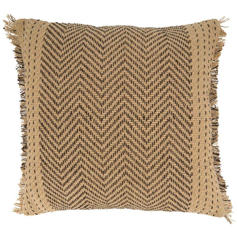 Chevron Kantha Stitch 27" Square Cotton Throw Pillow in Natural