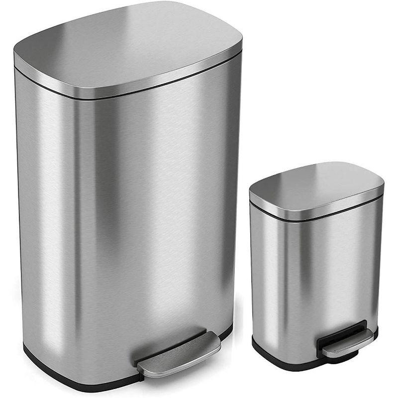 Stainless Steel Fingerprint Resistant Step Trash Can Combo Set