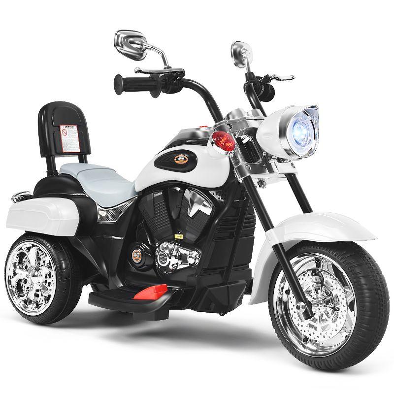 White 6V Kids Ride-On Chopper Motorcycle with Headlight