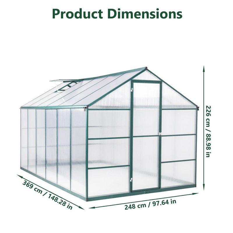 12x8 FT Greenhouse for Outdoors, Large Walk-in Greenhouse with Roof Vent, Heavy Duty Polycarbonate Greenhouse for Garden Patio Backyard