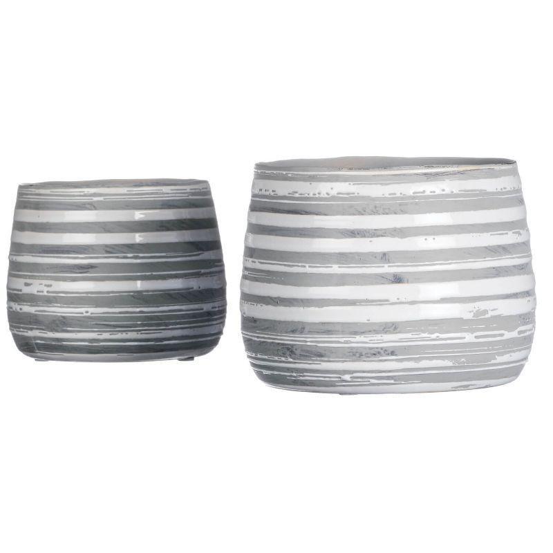 Sullivans Set of 2 Ceramic Striped Vases 4"H & 4.75"H Gray