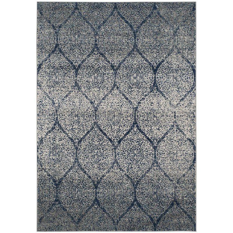 Navy and Silver Reversible Damask Area Rug