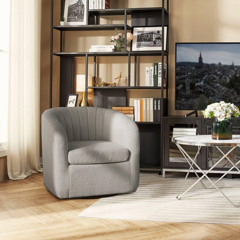 Latitude Run® Swivel Mid-Century Modern Accent Tub Chair with Faux Shearing Upholstery and Hidden Base