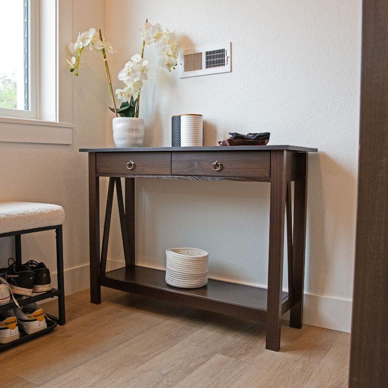 Sunnydaze Indoor Console Table with 2 Drawers and Shelf - Solid Pine Construction - Dark Brown - 42"