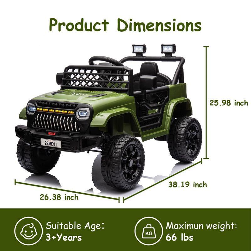 12V Ride On Car for Kids, Electric Vehicle Toddles, Battery Powered Truck Car Toy with RC, LED, Music, 4-Wheel Suspension, Army Green