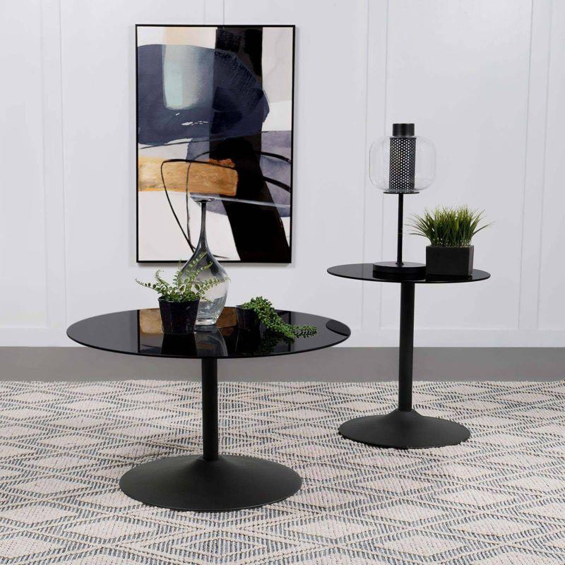 Modern Round Black Metal and Glass End Table