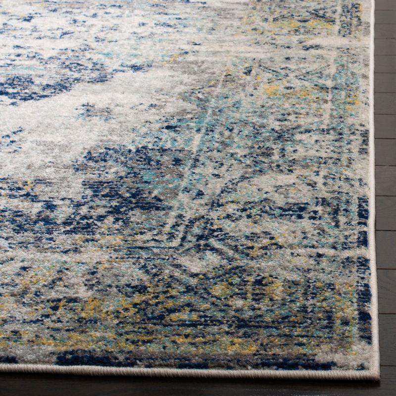 Gray and Blue Floral Motif Synthetic Area Rug, 6' x 9'