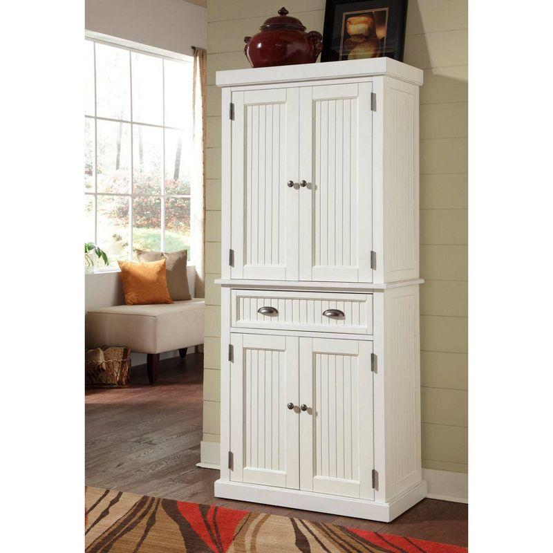 Nantucket Pantry Off White - Homestyles: Coastal Style Storage, 4-Door Hardwood Cabinet with Adjustable Shelves