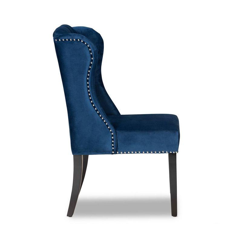 Lamont Velvet Fabric Wood Wingback Dining Chair Blue/Brown - Baxton Studio