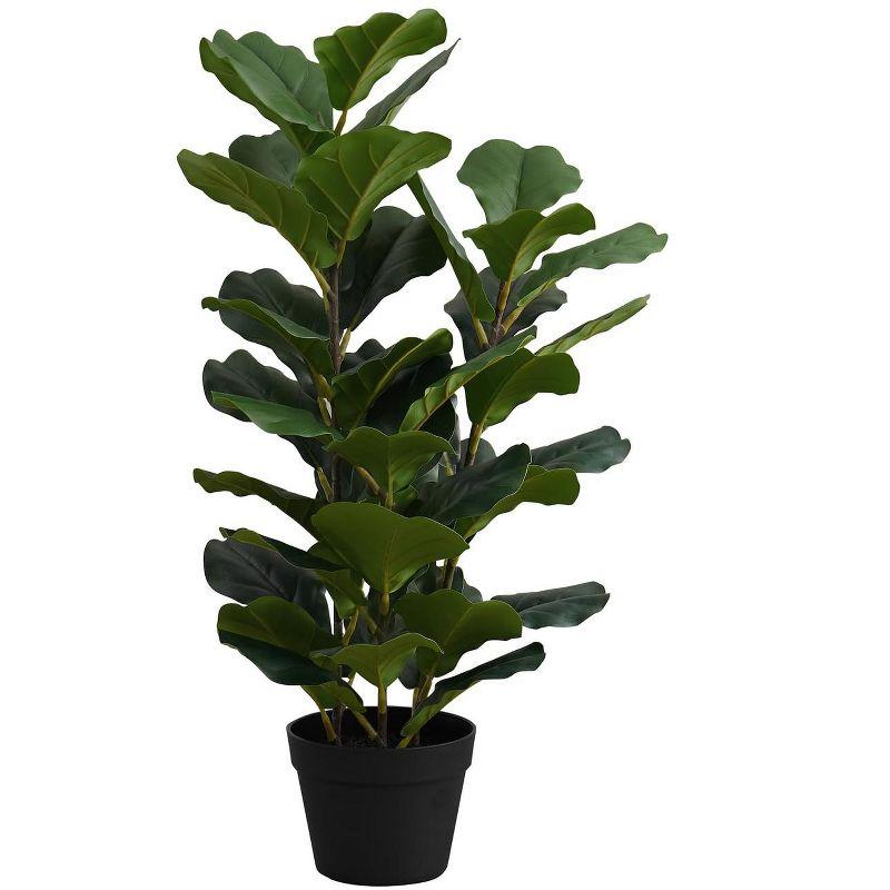 Monarch Specialties Artificial Plant 32 inch Tall Fiddle Tree Indoor Faux Fake Floor Greenery Potted Real Touch Decorative Green Leaves Black Pot