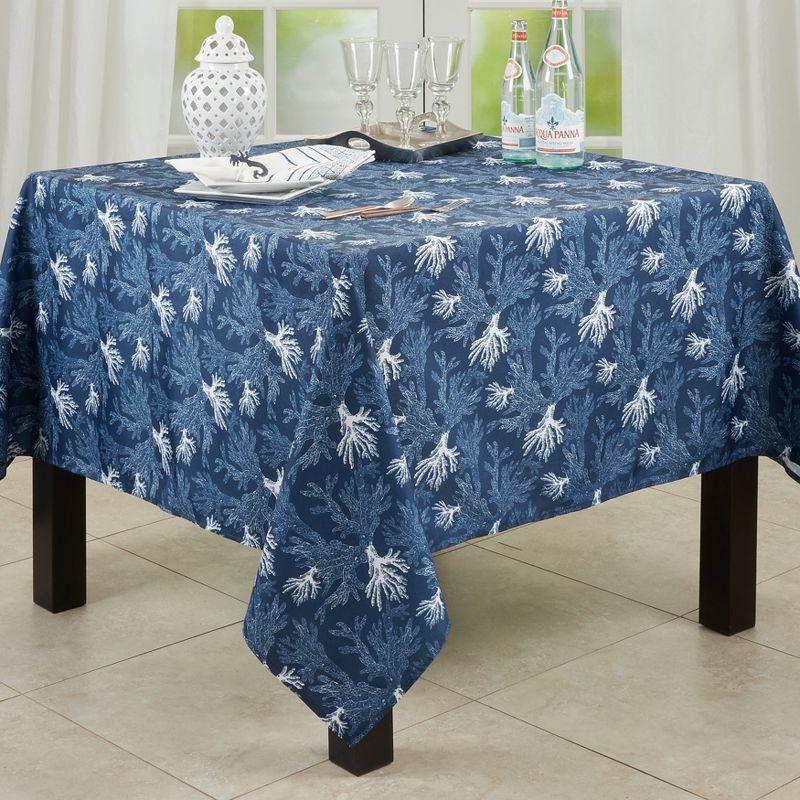 Navy Blue Coastal Sea Coral Fabric Tablecloth