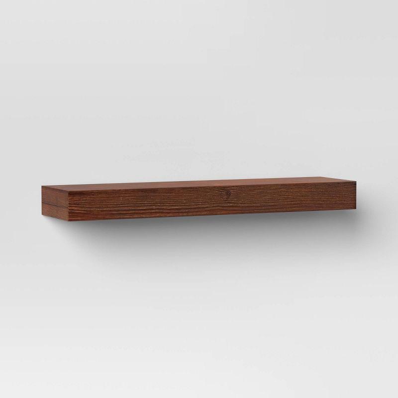 24" Walnut Brown Solid Wood Floating Wall Shelf